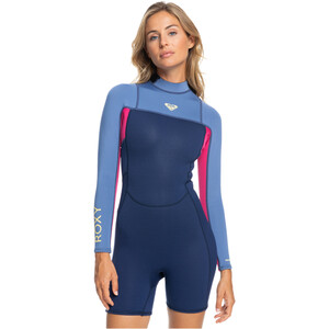 2024 Roxy Womens Prologue 2/2mm Long Sleeve Back Zip Shorty Wetsuit ERJW403063 - Dark Denim